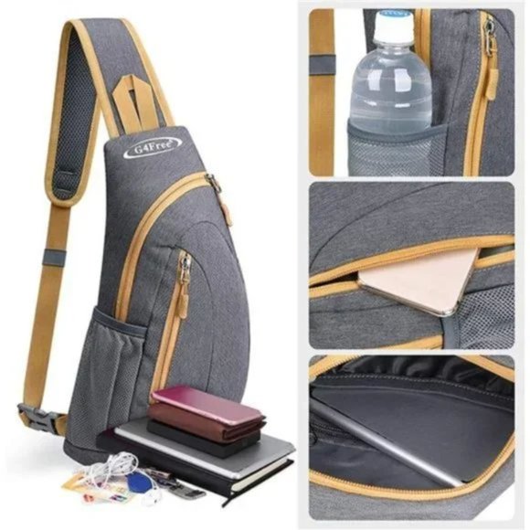 NEW SLING Bags Men Shoulder Backpack Grey - Picture 4 of 7